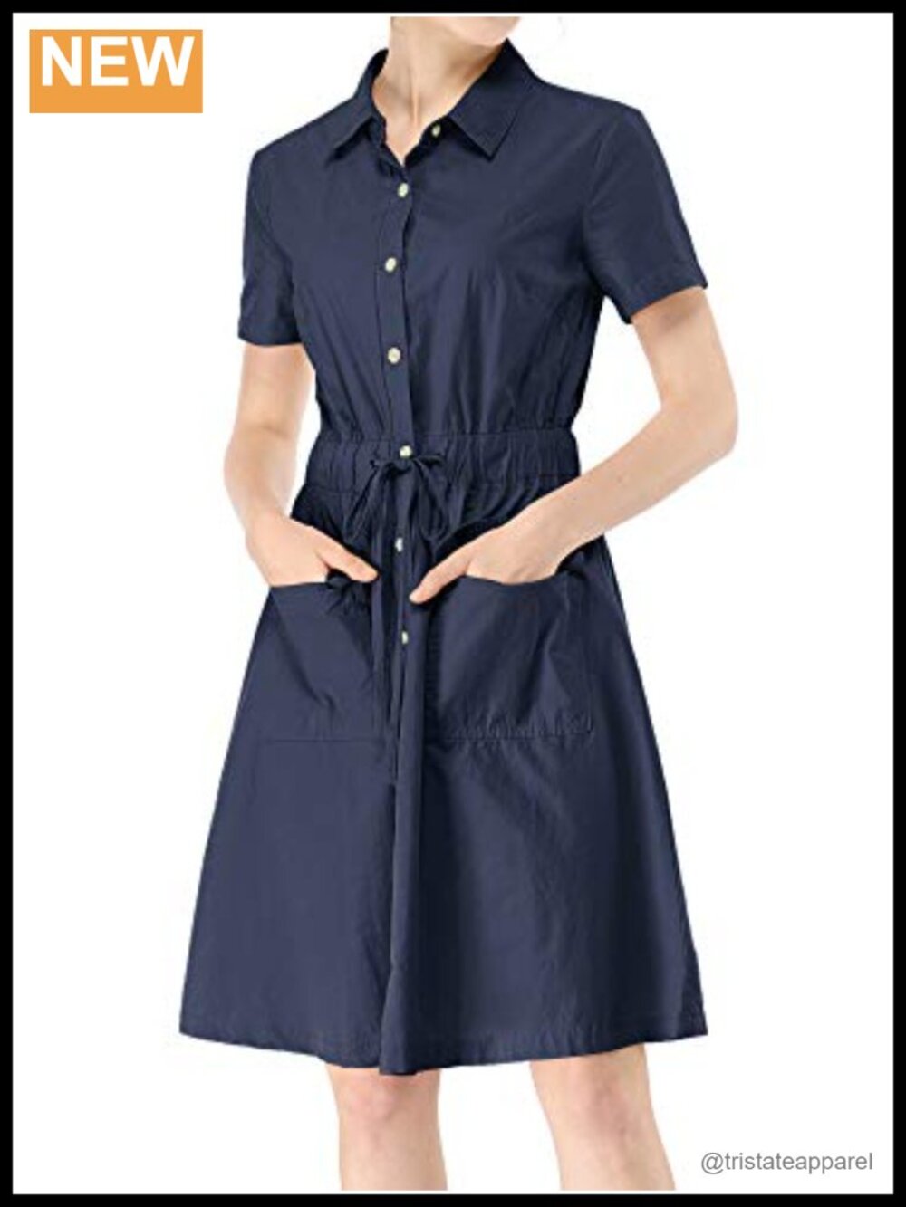 Allegra K Button Down Shirt Dress Short Sleeve Cotton A-Line Safari